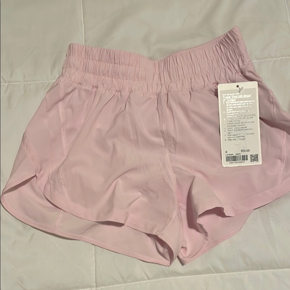 Lululemon Athletica Track That High Rise Shorts; Meadowsweet Pink